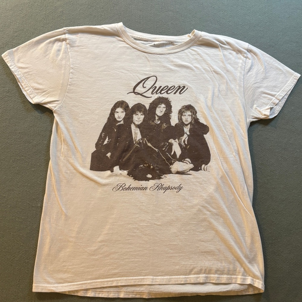 Queen Bohemian Rhapsody T-Shirt Mens L White Classic Rock Band Freddy Mercury